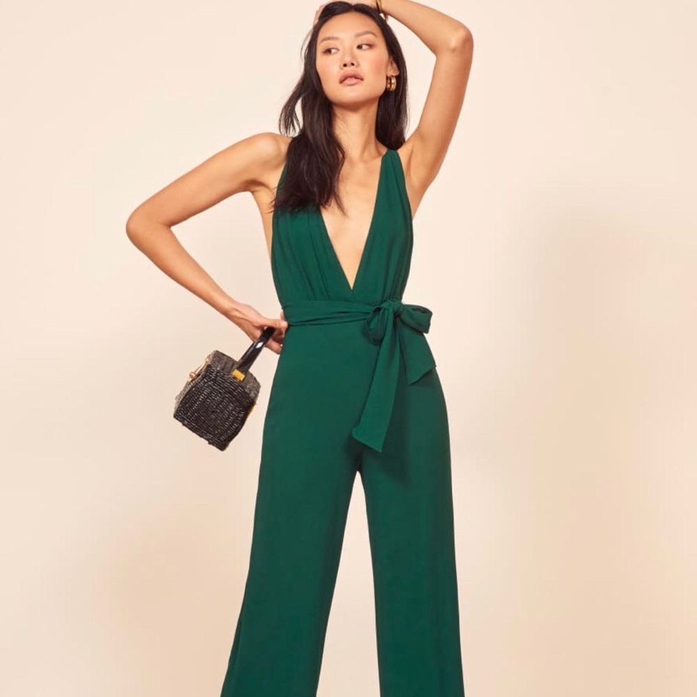 Reformation Sordi jumpsuit size 6 emerald green